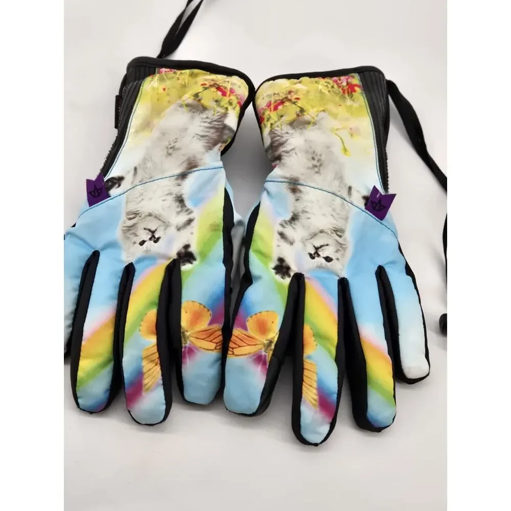 Celtek Maya Overcuff Snowboard Ski Gloves Kit N Play Rainbow Cat Kawaii Sz M